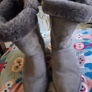 UGG Gray Suede Fleece-Lined Mid-Calf Boots